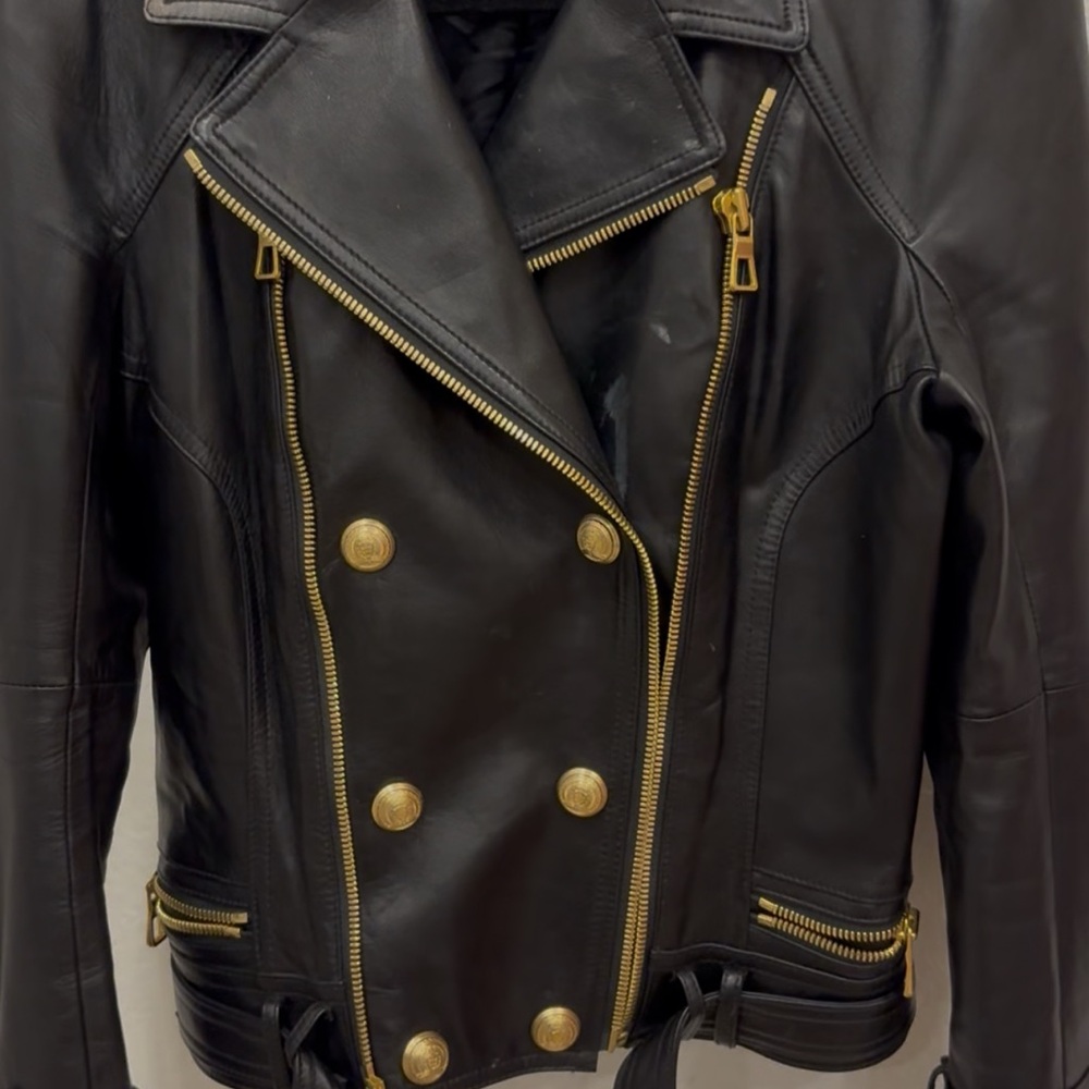 Balmain for H&M black leather jacket